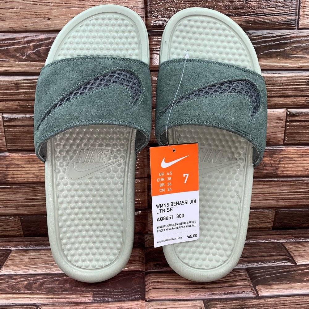 New Nike Benassi JDI Leather SE Mineral Spruce - Picture 7 of 8